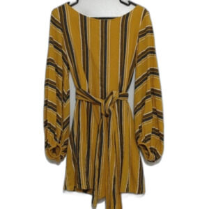 L'ATISTE by AMY Yellow Striped Linen Dress w/Attached Sash Tie Size M